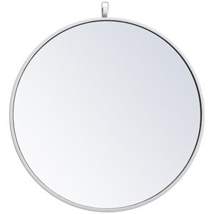 Elegant Decor Eternity 21&quot Round Mid Century Metal Frame Hooked Mirror in White
