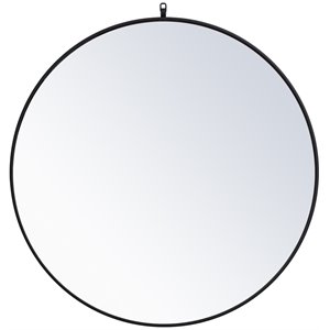 Elegant Decor Eternity 39&quot Round Mid Century Metal Frame Hooked Mirror in Black