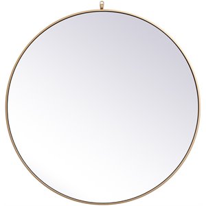 Elegant Decor Eternity 39&quot Round Mid Century Metal Frame Hooked Mirror in Brass
