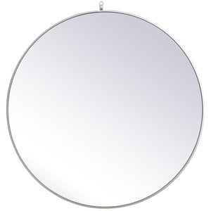 Elegant Decor Eternity 39&quot Round Mid Century Metal Frame Hooked Mirror in Silver