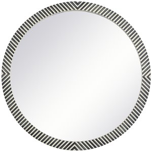 Elegant Decor Colette 48&quot Round Modern Mirror in Black and White Chevron
