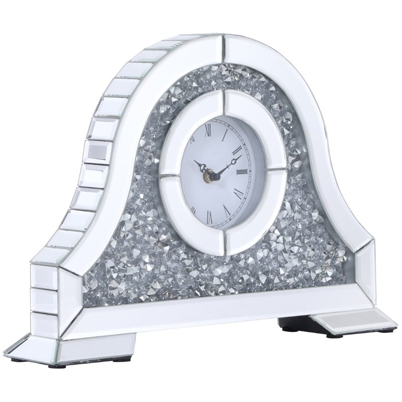 Elegant Silver Glass Mirrored Crystal Mantel Clock-Home Decor/office Desk 