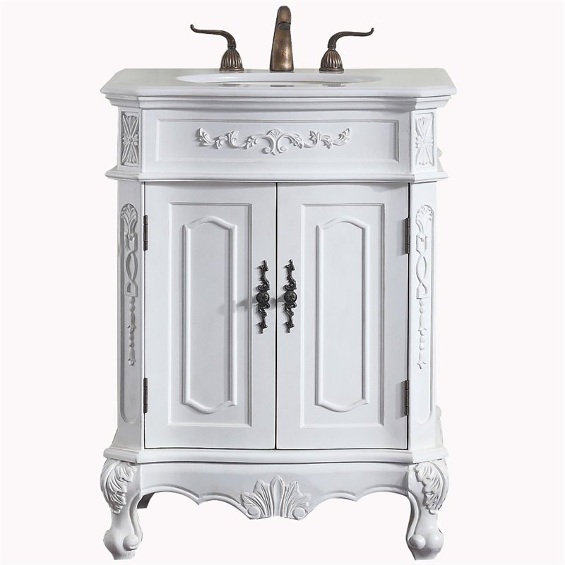 Elegant Decor Danville 27 Single Marble Top Bathroom Vanity In Antique White Vf10127aw
