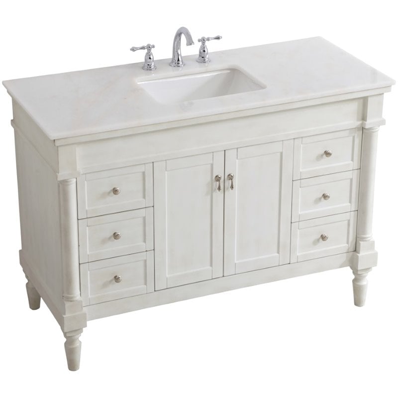Single Marble Top Bathroom Vanity, White Bathroom Vanity 48
