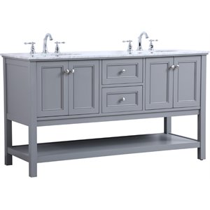 Elegant Decor Metropolis 60&quot Double Sink Marble Top Bathroom Vanity in Gray