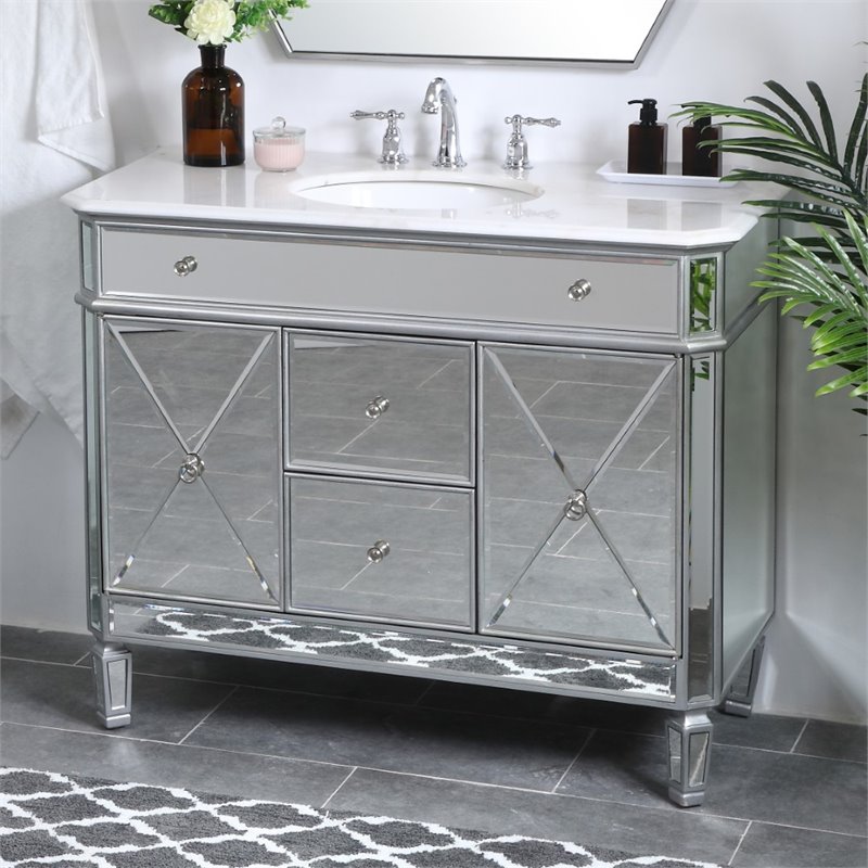Elegant Decor Camille 42" Single Marble Top Mirrored