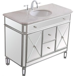 Elegant Decor Camille 42&quot Single Marble Top Mirrored Bathroom Vanity in Silver