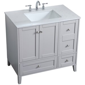 Elegant Decor Sommerville 36&quot Single Quartz Top Bathroom Vanity in Gray