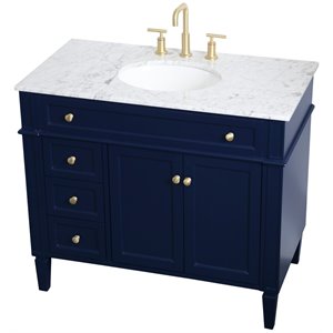 Elegant Decor Williams 40&quot Single Marble Top Bathroom Vanity in Blue