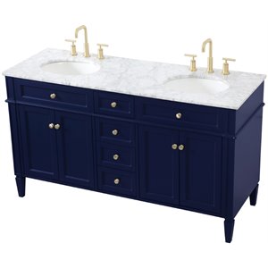 Elegant Decor Williams 60&quot Double Marble Top Bathroom Vanity in Blue