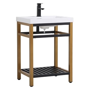 Elegant Decor Raya 24&quot Single Resin Top Metal Bathroom Vanity in Gold and Black