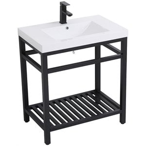 Elegant Decor Raya 30&quot Single Resin Top Metal Bathroom Vanity in Black