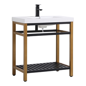 Elegant Decor Raya 30&quot Single Resin Top Metal Bathroom Vanity in Gold and Black