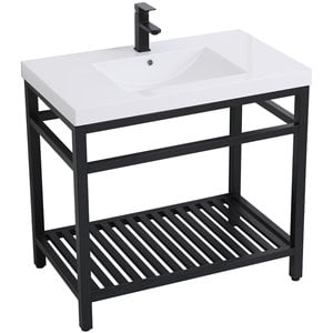 Elegant Decor Raya 36&quot Single Resin Top Metal Bathroom Vanity in Black