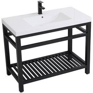 Elegant Decor Raya 42&quot Single Resin Top Metal Bathroom Vanity in Black