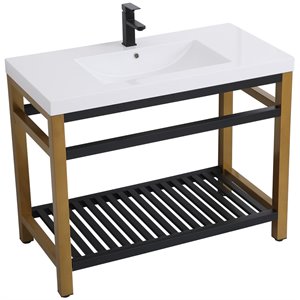 Elegant Decor Raya 42&quot Single Resin Top Metal Bathroom Vanity in Gold and Black