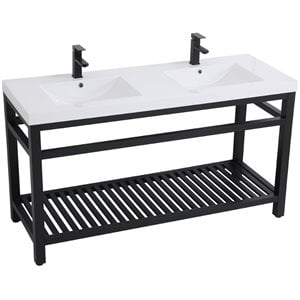 Elegant Decor Raya 60&quot Double Resin Top Metal Bathroom Vanity in Black