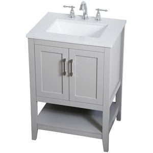 Elegant Decor Aubrey 24&quot Single Quartz Top Bathroom Vanity in Gray
