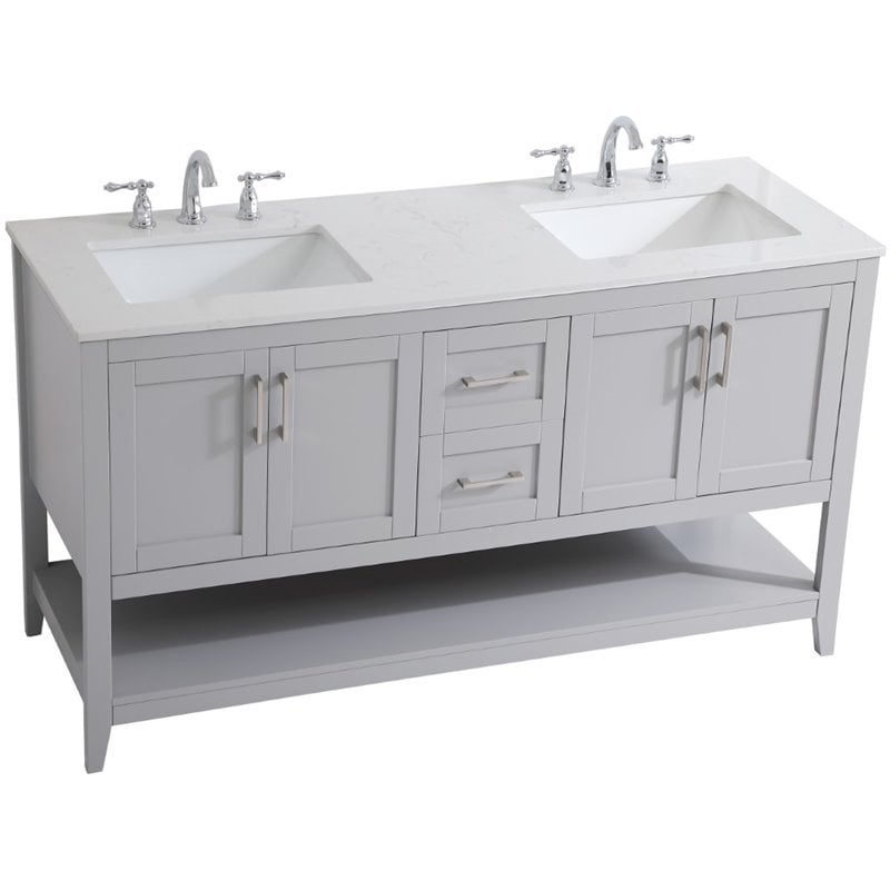 Elegant Decor Aubrey 60 Double Quartz, 60 Bathroom Vanity Double Sink Quartz Top