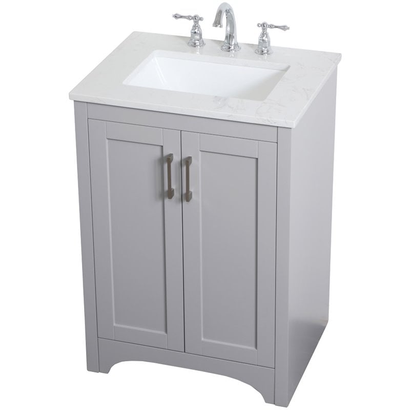 Elegant Decor Moore 24 Single Quartz Top Bathroom Vanity In Gray Bushfurniturecollection Com