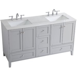 Elegant Decor Sommerville 60&quot Double Quartz Top Bathroom Vanity in Gray