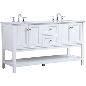 Elegant Decor Metropolis 60&quot Double Sink Marble Top Bathroom Vanity in White