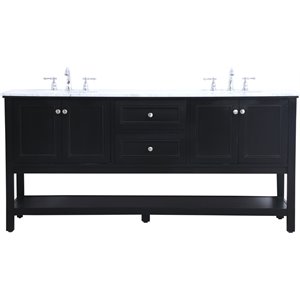 Elegant Decor Metropolis 72&quot Double Sink Marble Top Bathroom Vanity in Black