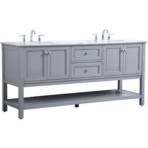 Elegant Decor Metropolis 72&quot Double Sink Marble Top Bathroom Vanity in Gray