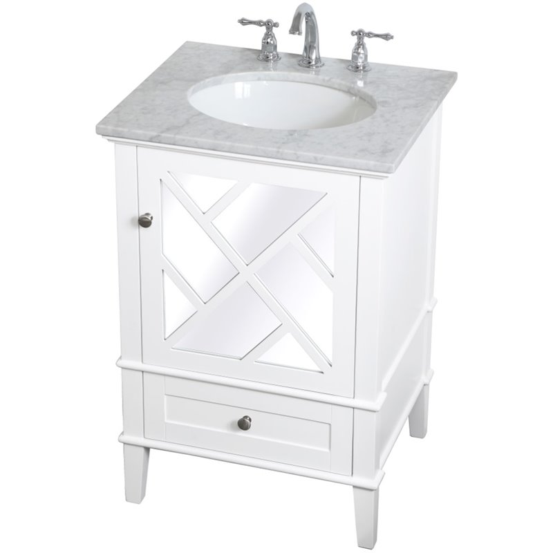 Elegant Decor Luxe 24 Single Marble, 24 White Bathroom Vanity With Marble Top