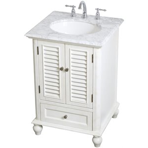 Elegant Decor Rhodes 24&quot Single Marble Top Bathroom Vanity in Antique White