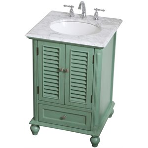 Elegant Decor Rhodes 24&quot Single Marble Top Bathroom Vanity in Vintage Mint