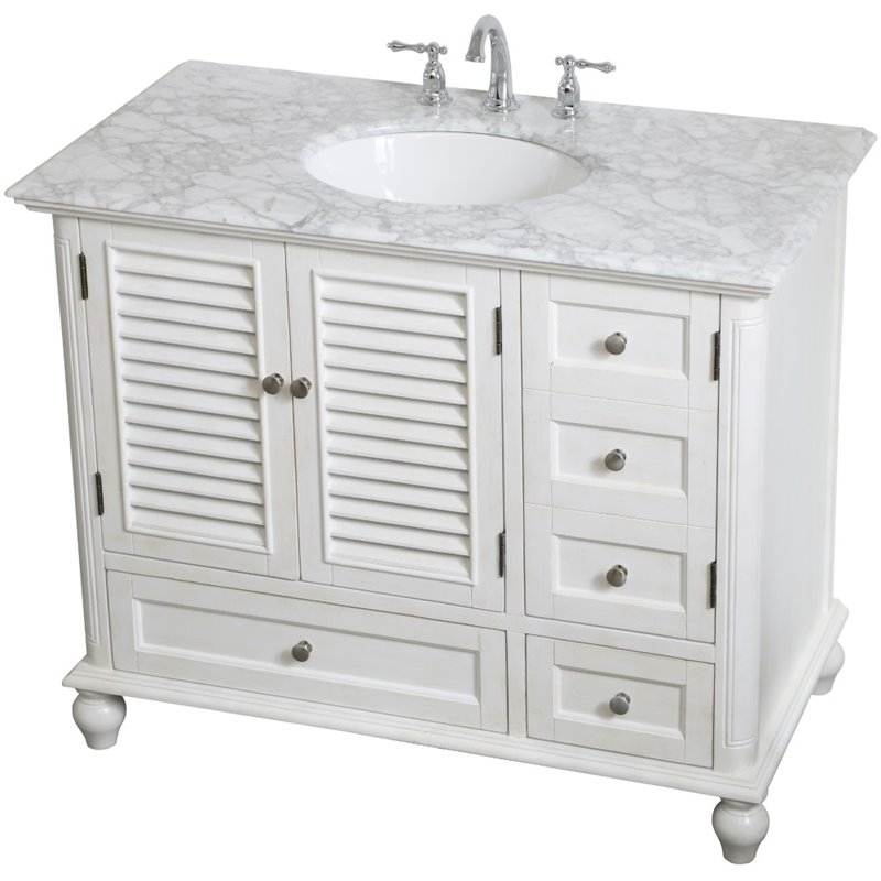 Elegant Decor Rhodes 42 Single Marble Top Bathroom Vanity In Antique White Vf30542aw