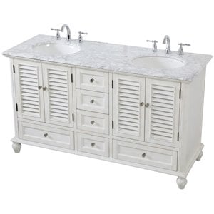Elegant Decor Rhodes 60&quot Double Marble Top Bathroom Vanity in Antique White