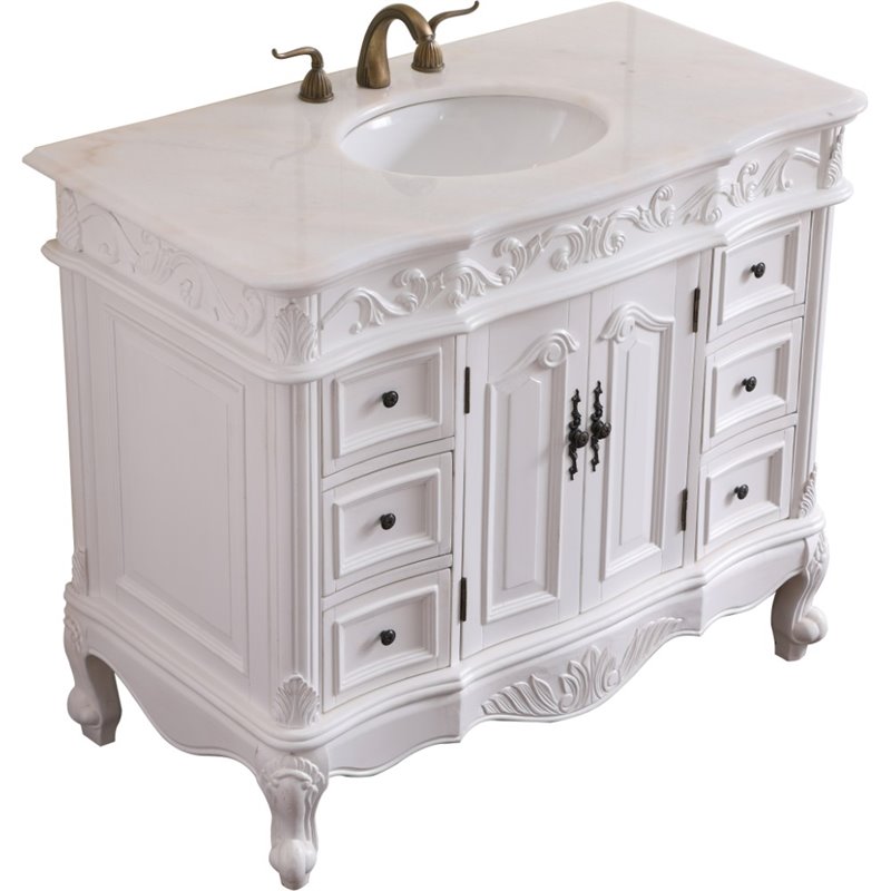 Elegant Decor Oakland 42 Single Marble Top Bathroom Vanity In Antique White Vf38842aw