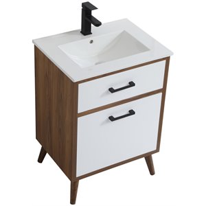 Elegant Decor Boise 24&quot Porcelain Top Bathroom Vanity in Matte White
