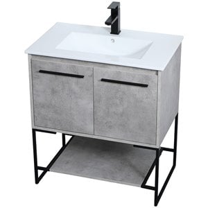Elegant Decor Gerard 30&quot Single Porcelain Top Bathroom Vanity in Concrete Gray