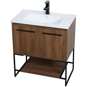 Elegant Decor Gerard 30&quot Single Porcelain Top Bathroom Vanity in Walnut Brown