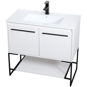 Elegant Decor Gerard 36&quot Single Porcelain Top Bathroom Vanity in White