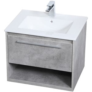 Elegant Decor Kasper 24&quot Single Porcelain Top Floating Bathroom Vanity in Gray