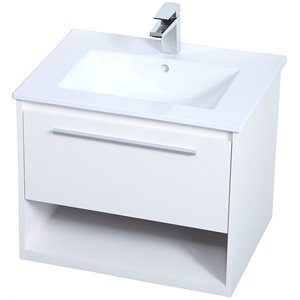 Elegant Decor Kasper 24&quot Single Porcelain Top Floating Bathroom Vanity in White