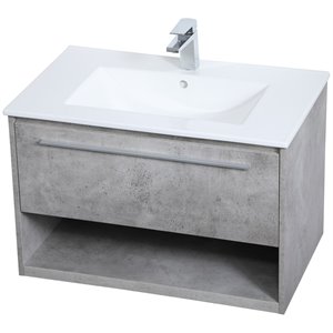 elegant decor kasper porcelain top floating bathroom vanity in gray