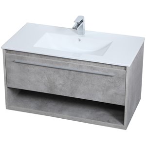 Elegant Decor Kasper 36&quot Single Porcelain Top Floating Bathroom Vanity in Gray