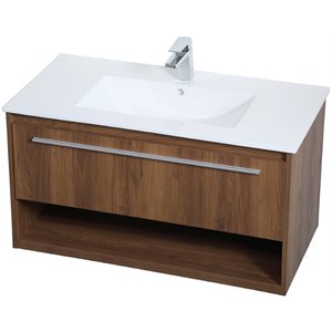 Elegant Decor Kasper 36&quot Wood Single Bathroom Vanity in Walnut Brown