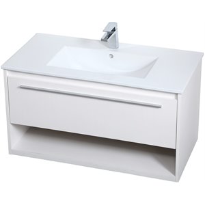 elegant decor kasper porcelain top floating bathroom vanity in white