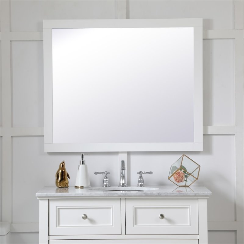Elegant Decor Aqua 36 X 30 Wood Frame, White Framed Bathroom Mirror 30 X 36