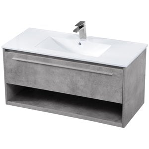 Elegant Decor Kasper 40&quot Single Porcelain Top Floating Bathroom Vanity in Gray