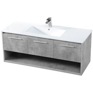 Elegant Decor Kasper 48&quot Single Porcelain Top Floating Bathroom Vanity in Gray