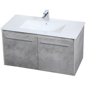 Elegant Decor Rasina 36&quot Single Porcelain Top Floating Bathroom Vanity in Gray