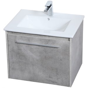 elegant decor tessa porcelain top floating bathroom vanity in gray