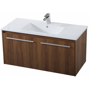 Elegant Decor Tessa 40&quot Single Porcelain Top Floating Bathroom Vanity in Walnut